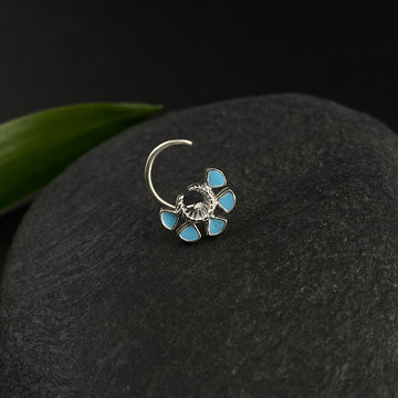 Aqua Crescent Nose Pin